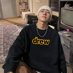drew 男生无帽衣服 bee圆领卫衣男美式 重磅复古字母潮牌上衣情侣装