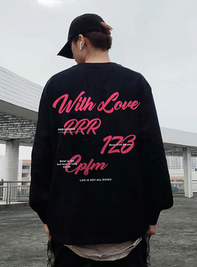 RRR123 X CPFM字母印花圆领卫衣男春秋休闲宽松无帽套头长袖上衣