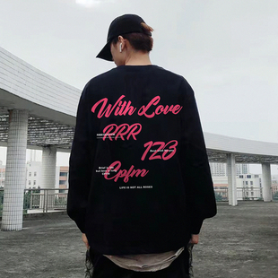 RRR123 X CPFM字母印花圆领卫衣男春秋休闲宽松无帽套头长袖上衣