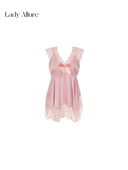 「LA」温柔杀手 纯欲丝滑吊带睡衣性感镂空露背蕾丝蝴蝶结女睡裙