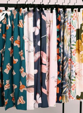 Comfortable Printed Loose Pajama Pants可外穿舒适印花绵绸睡裤