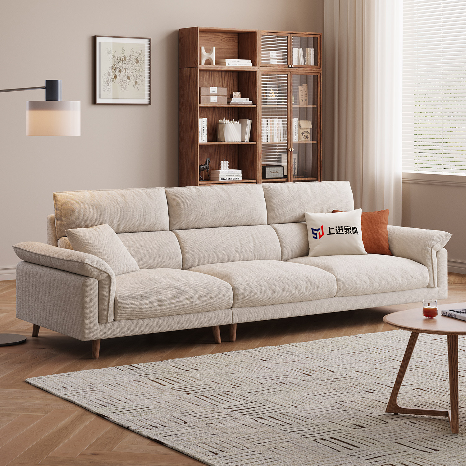 26款布艺沙发客厅现代简约三人位真皮沙发家用白色猫抓高脚布沙发