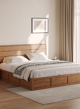 实木高箱床白蜡木小户型卧室储物气动家用1.5m收纳1.8m北欧双人床