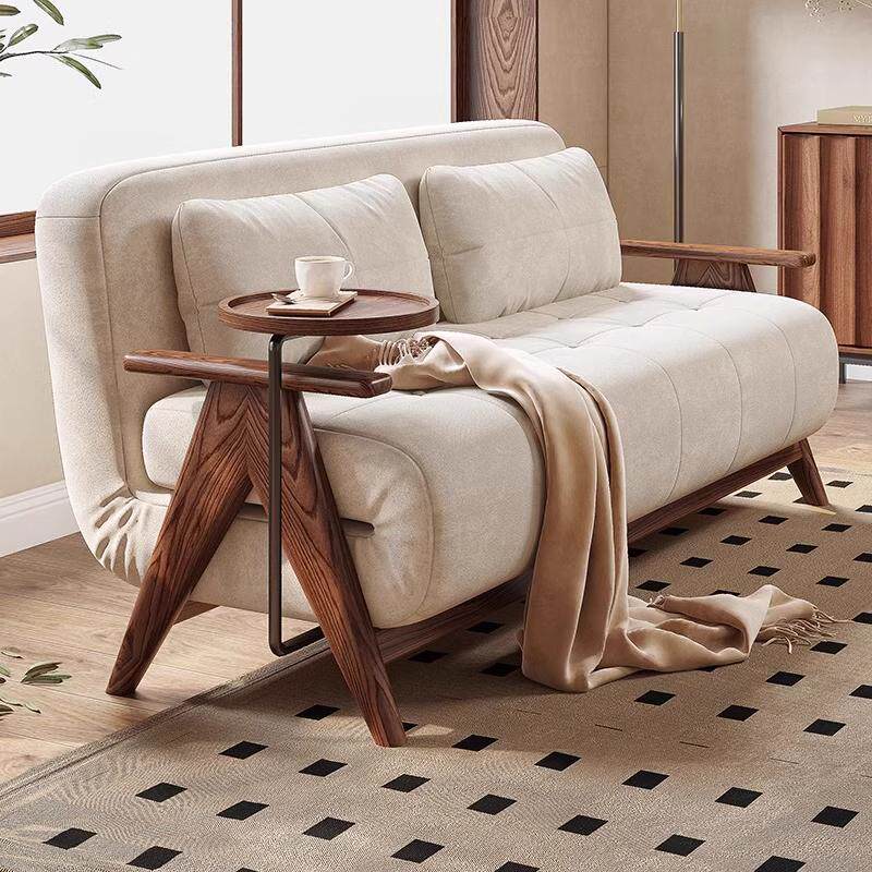 He木屋日式实木沙发床折叠两用科技布客厅多功能沙发小户型新款