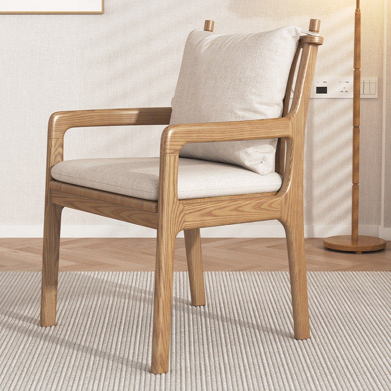 北欧全实木餐椅日式餐厅白蜡木电脑椅民宿书桌椅带扶手休闲椅