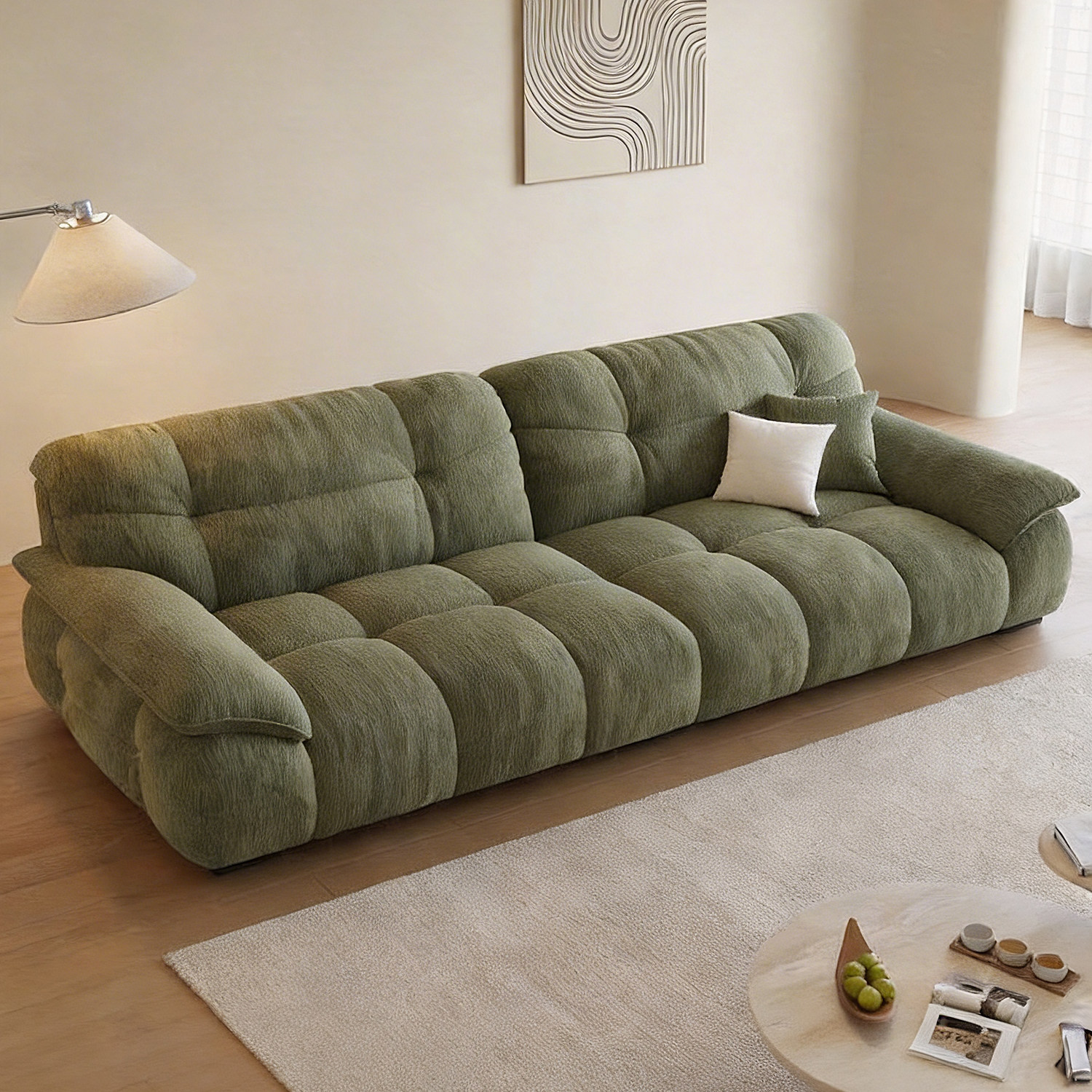 上进布艺沙发新款大坐深复古云朵直排奶油风客厅双人布雪尼尔沙发