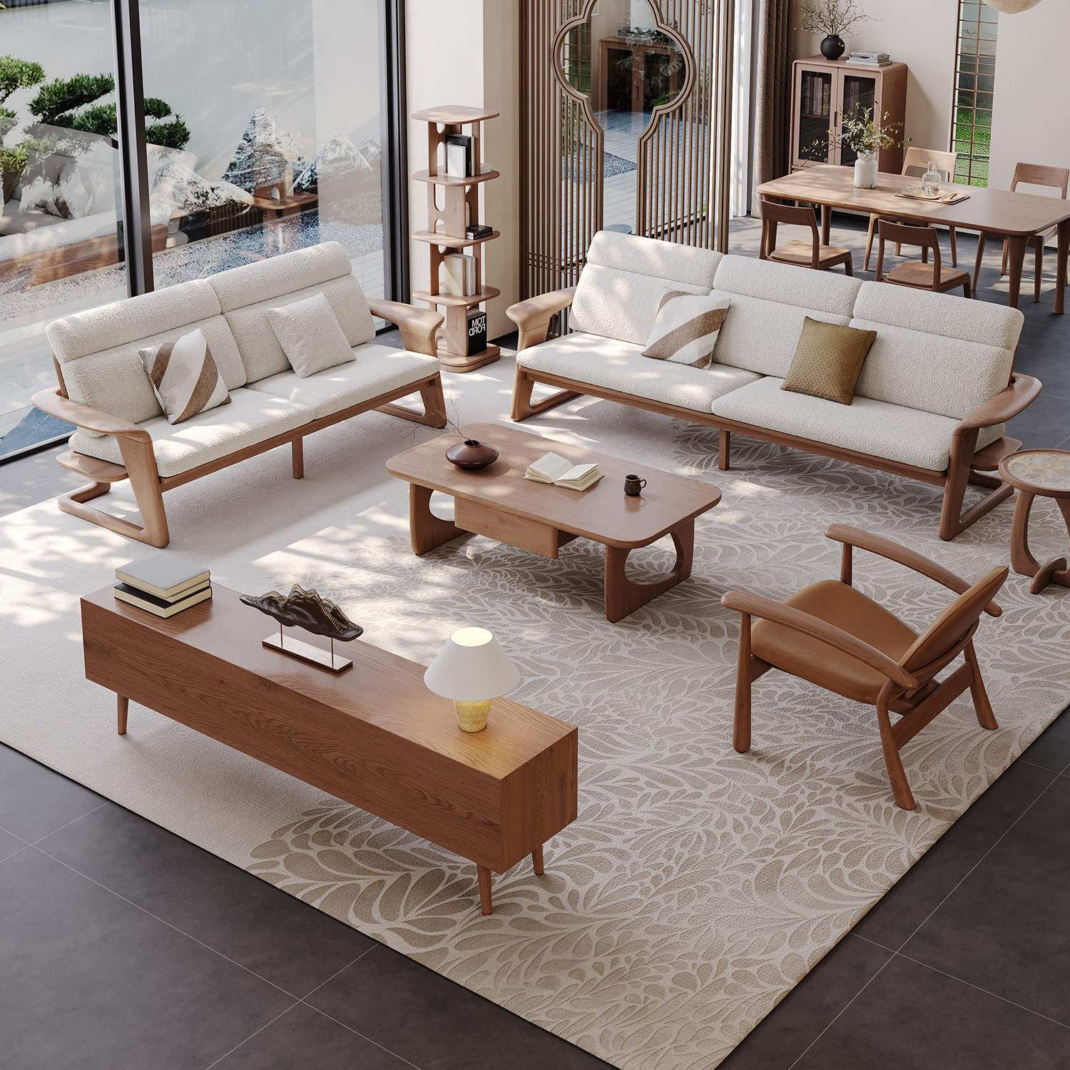 26新款冬夏两用沙发新中式直排现代简约客厅小叶龙凤檀实木沙发