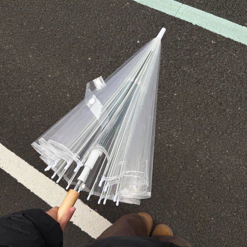 韩系ins风透明雨伞长柄自动情侣网红伞接边加固防风女弯钩双人伞