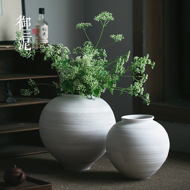 极速复古粗陶花瓶中式侘寂客厅inDs风民宿禅意干花摆件插花装饰