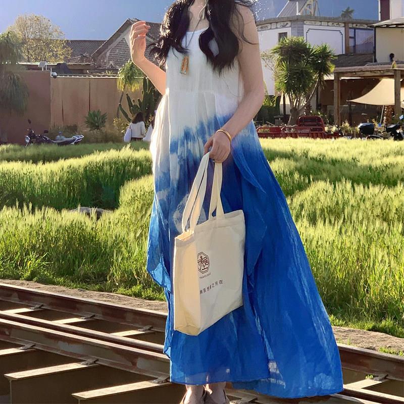 扎染连衣裙白胚DIY材料包手工免煮扎染颜料液体创意美术吊带裙子.图片