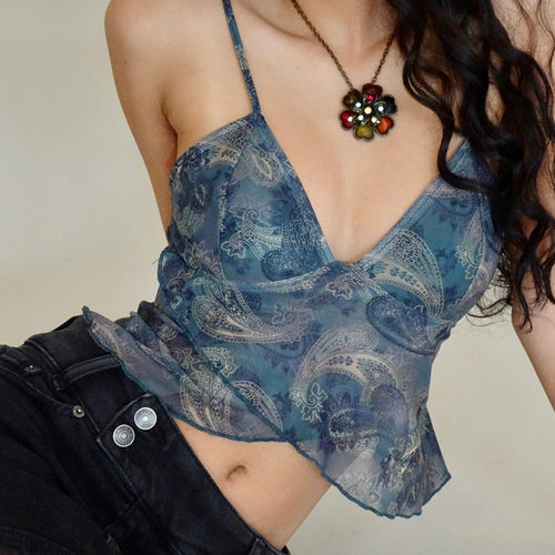 女士露背印花吊带上衣Ladies' backless printed camisole top