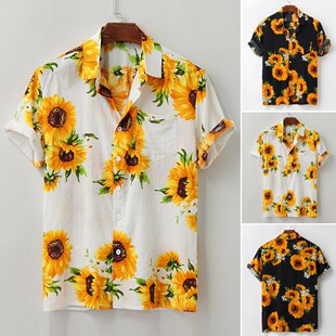 print sunflower casual beach Summer shirt向日葵印花衬衫 men