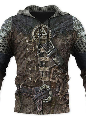 Viking Mythology 3D Printed Hoodie 维京神话3D打印长袖连帽衫