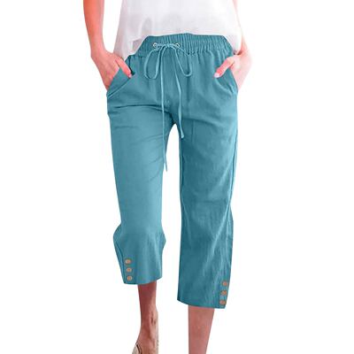 纯色抽绳休闲七分裤Solid color drawstring casual croppedpants