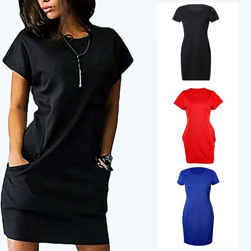 Round neck solid color patchwork short dress圆领纯色拼接短裙