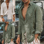 Sleeve Lapel Down Men Button Long 长袖 Shirt 翻领纽扣衬衫