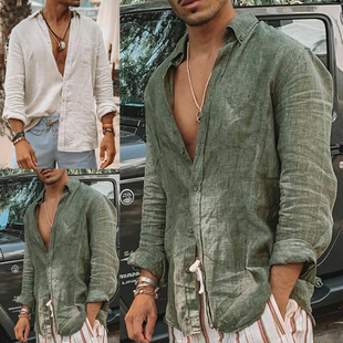 Men's Long Sleeve Lapel Button Down Shirt 长袖翻领纽扣衬衫