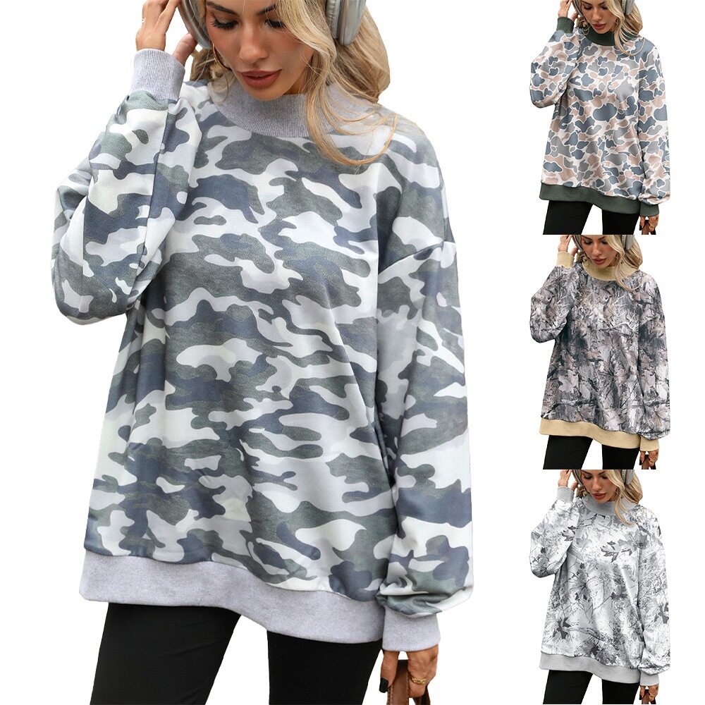 High neck contrasting printed hoodieforwomen高领撞色印花卫衣