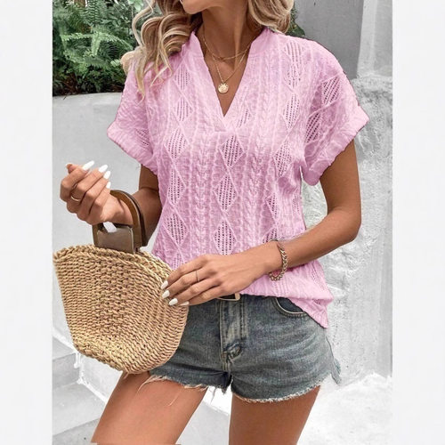 V领镂空女士休闲上衣V-neck hollowed out women's casual top