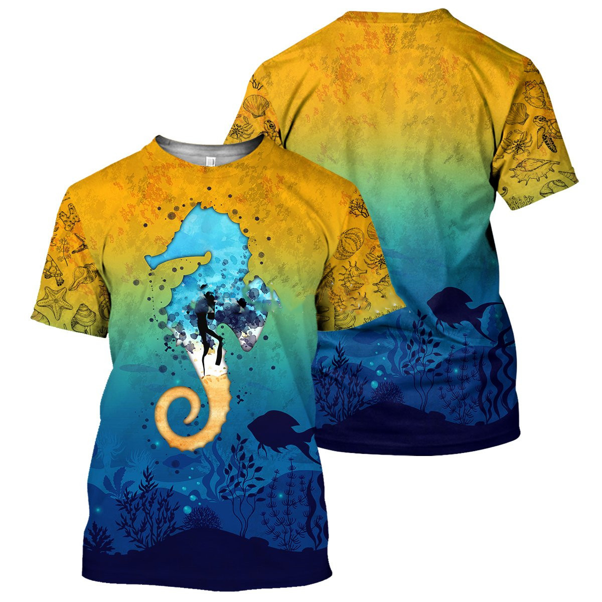 Seahorse 3D printed crew neck short sleeve海马3D打印圆领短袖
