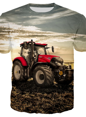 Tractor 3DPrinted Crew Neck Short Sleeve拖拉机3D打印圆领短袖