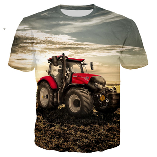 Tractor 3DPrinted Crew Neck Short Sleeve拖拉机3D打印圆领短袖