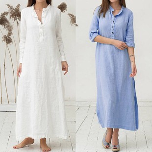vintage long loose-waist shirt dress复古长款宽松腰衬衫连衣裙