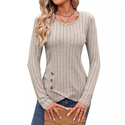 圆领收腰长袖上衣Round neck waist cinched long sleeved top