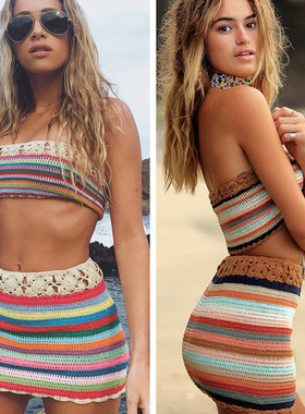 Color blocked strapless hollowed out bikini 抹胸镂空比基尼女