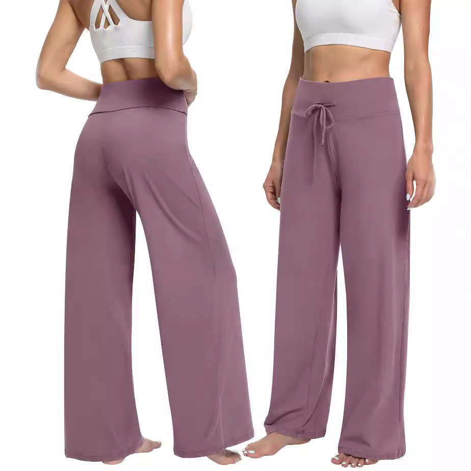 High waisted drawstring wide leg pants 纯色高腰抽绳阔腿裤女