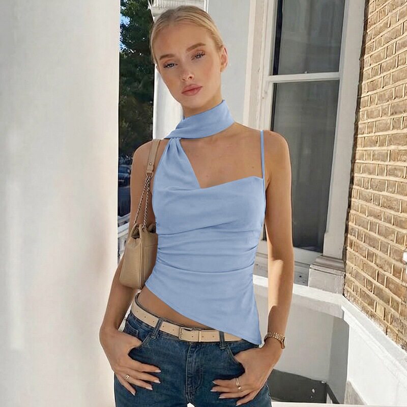 单肩吊带女士上衣   Single shoulder camisole women's top