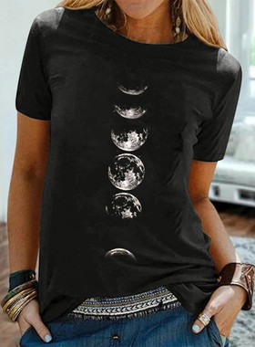 Loose round neck short sleeve printed women's T-shirt印花T恤