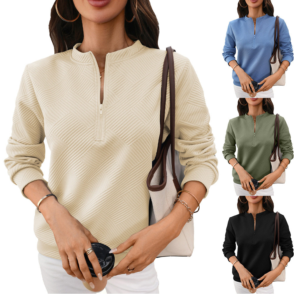 Zipper round neck long sleeved sweatshirt拉链圆领长袖卫衣女
