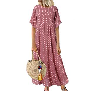 round neck waist slim print polka dot dress  显瘦印花连衣裙