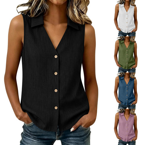 V领纽扣女士衬衫上衣   V-neck button up women's shirt top
