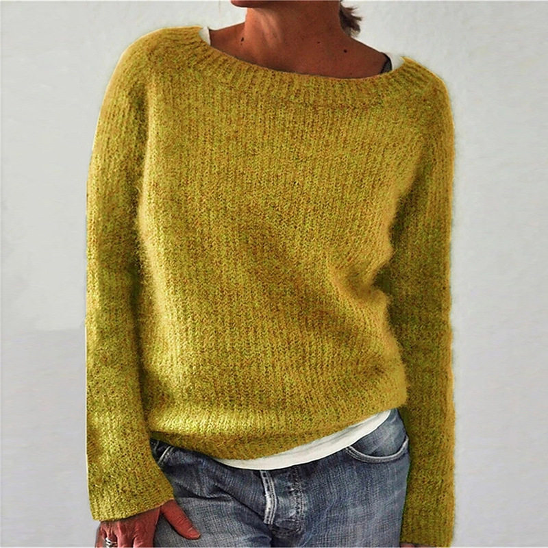 Solid color knitted sweater round neck sweater纯色圆领毛衣女