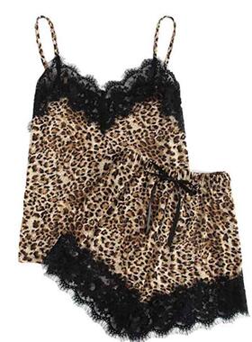Home Set Leopard Print Pajamas Code Sling Skirt Shorts女睡衣