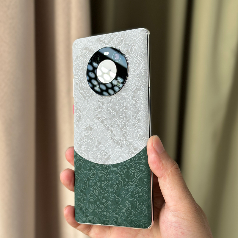 适用华为mate40Pro撞色素皮膜原机皮纹质感双色拼接个性mate70Pro手机后膜mate50后盖保护膜