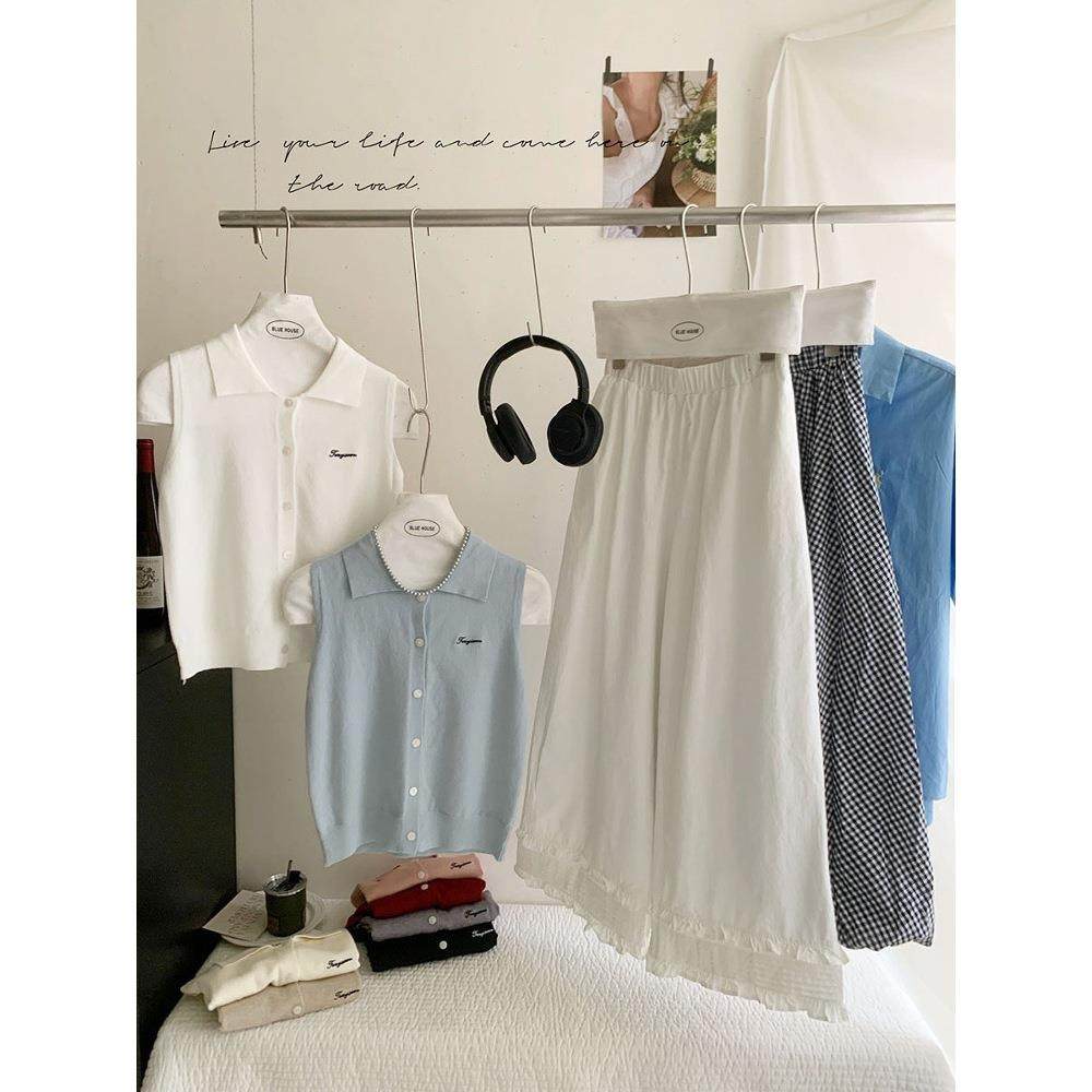 女装翻领字母小刺绣背心针织衫女春夏气质无袖坎肩上衣针织背心