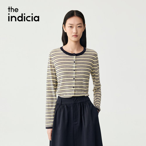 indiciaF2C5KS311C专柜正品标记女装拼色条纹休闲宽松开衫吊牌689
