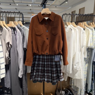 indiciaF2D4DY682F专柜正品标记女装简约通勤翻领大衣吊牌价1589