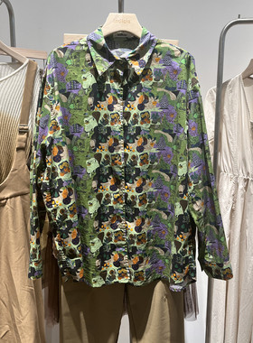 indicia3A202CS104专柜正品标记女春款纯棉衬衫绿色印花吊牌价899