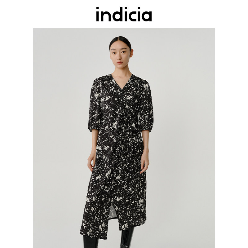 indicia5C307LQ361专柜正品标记女装秋款碎花气质连衣裙吊牌价869