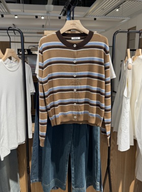 indiciaF2C4KS491N专柜正品标记女装秋羊毛条纹针织开衫吊牌价599