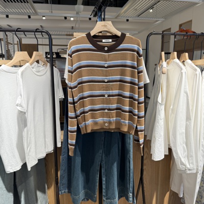 indiciaF2C4KS491N专柜正品标记女装秋羊毛条纹针织开衫吊牌价599