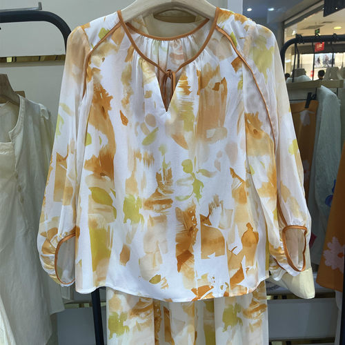 indicia5B306SY251专柜正品标记夏女装印花高级天丝上衣吊牌价899