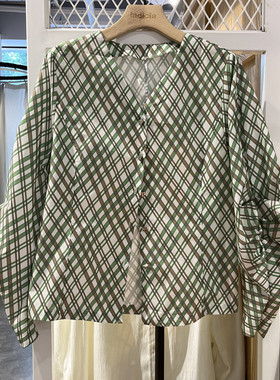 indicia3A202SY098专柜正品标记女春款V领绿色衬衫上衣吊牌价539