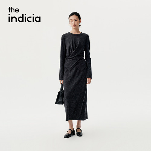 indiciaF2C5TZ420C专柜正品标记女装新收腰长袖连衣裙吊牌1589
