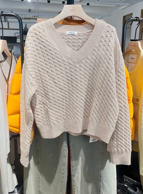 indicia5D312MS660N专柜正品标记女装V领绞花羊毛针织衫吊牌价799