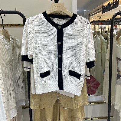 indicia5B304KS126专柜正品标记女夏款简约黑白开衫上衣吊牌价689